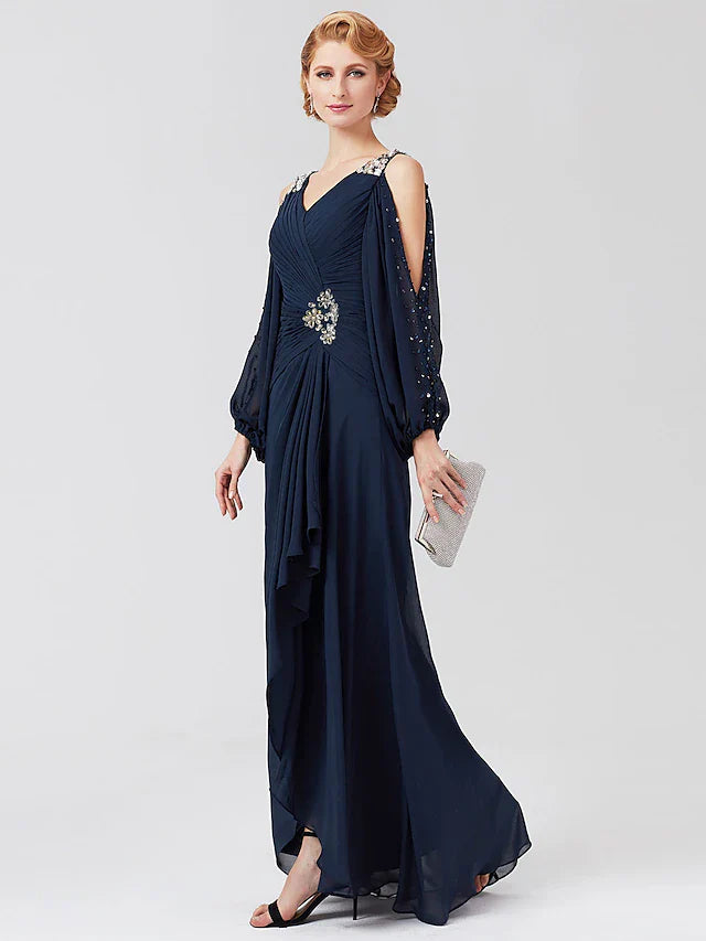Wholesale A-Line Mother of the Bride Dress High Low V Neck Asymmetrical Chiffon 3/4 Length Sleeve with Sash / Ribbon Pleats Beading